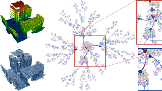 computer generated building and data points