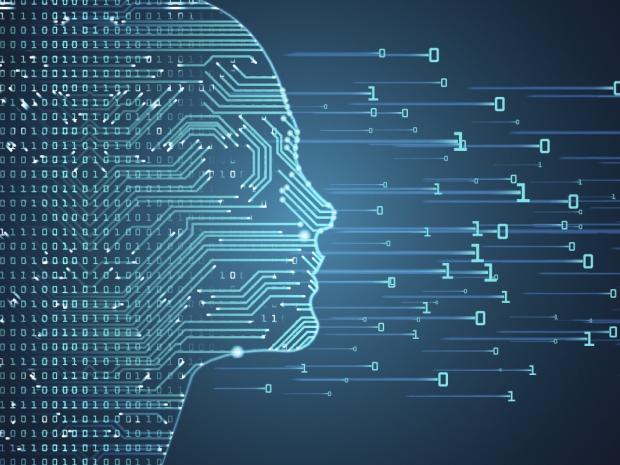 profile of head with computer binary